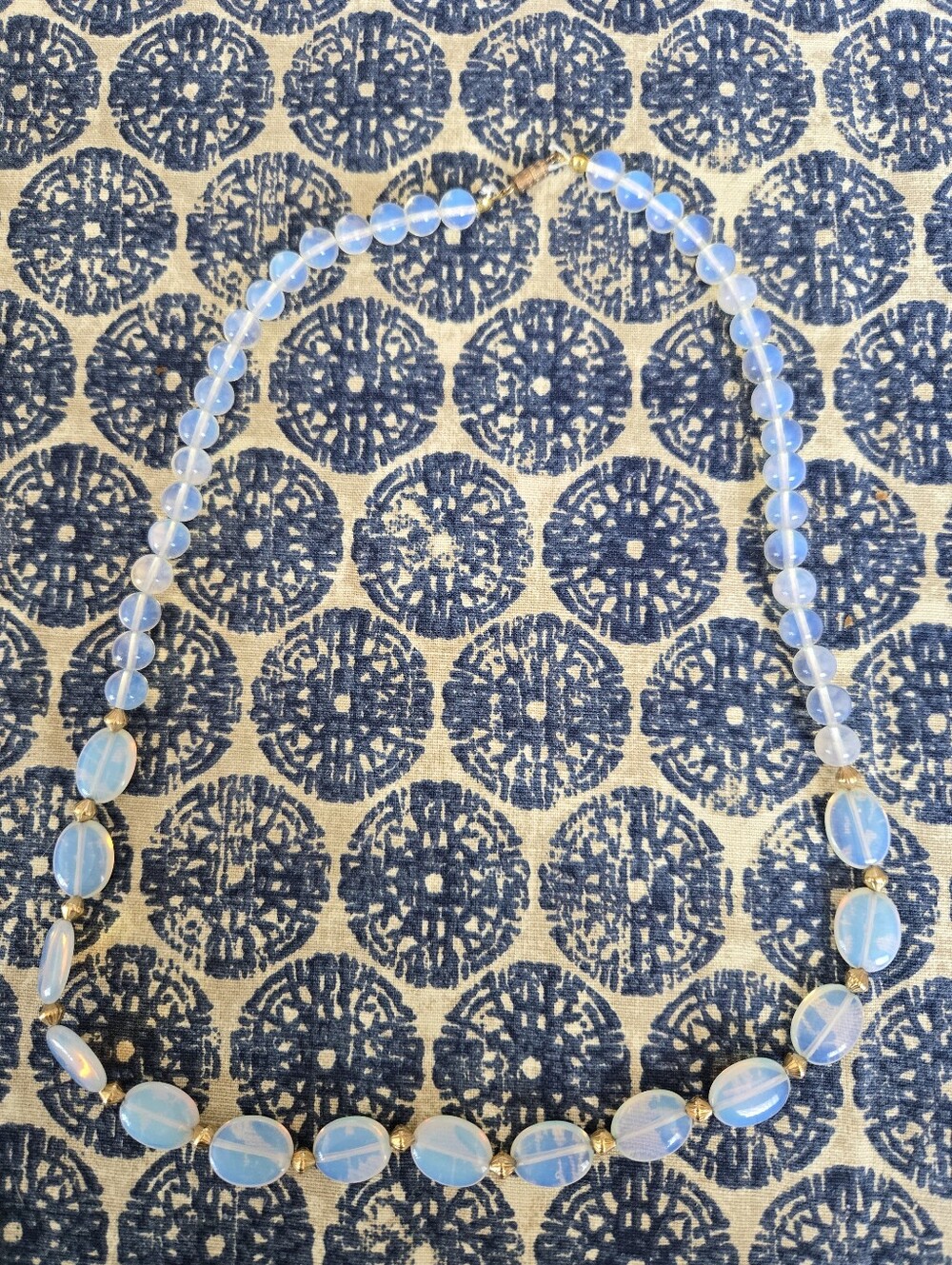 Opalescent Moonstone Beaded Necklace - Light Blue, Almost Clear